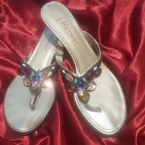 Bronze sandals with multi-color stones